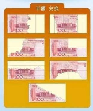 被撕成两半的一百元能去银行换回200元吗？